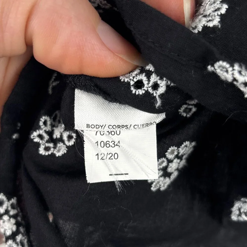 LOFT Black‎ Embroidered Puff Sleeve Top Women's Size Large Boho Cottagecore